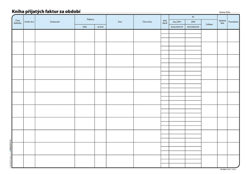 1009 Kniha přijatých faktur /závazků/