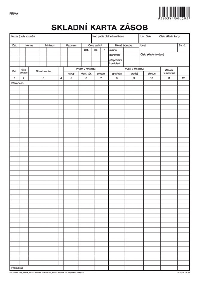 1020 Skladová karta A4