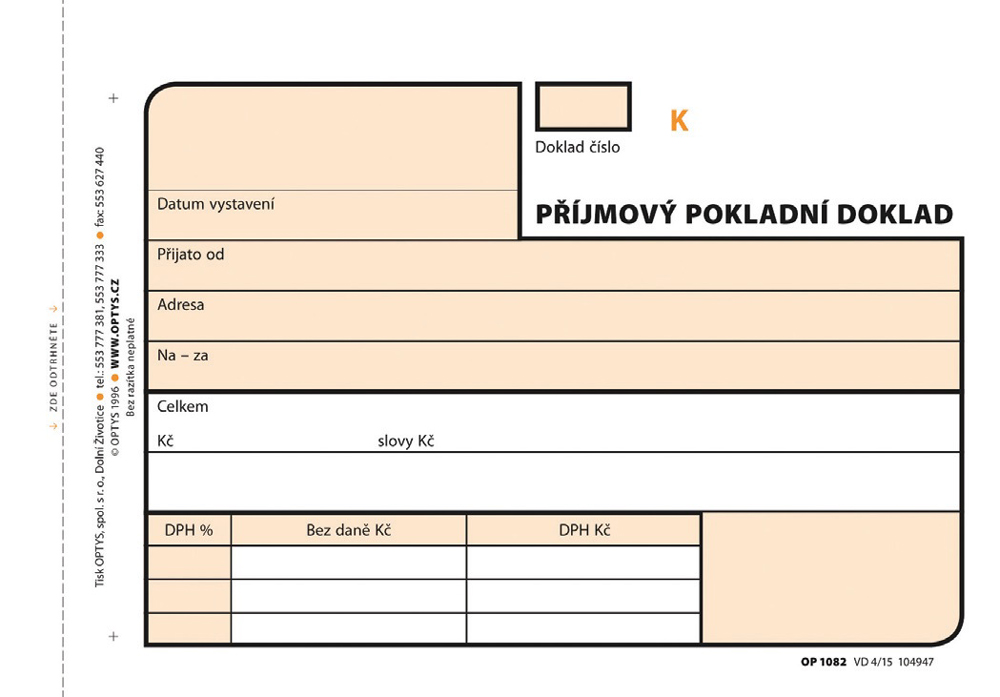 1082 Příjmový doklad A6 3x25 NCR číslovaný