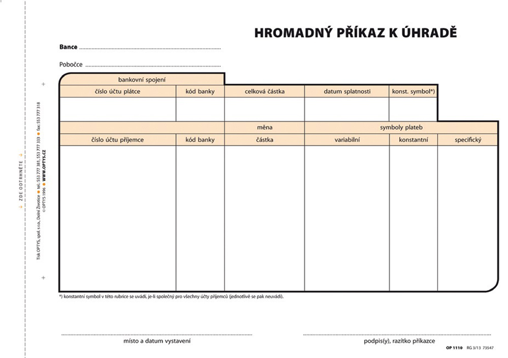 1110 Hromadný příkaz k úhradě A5/100l NCR