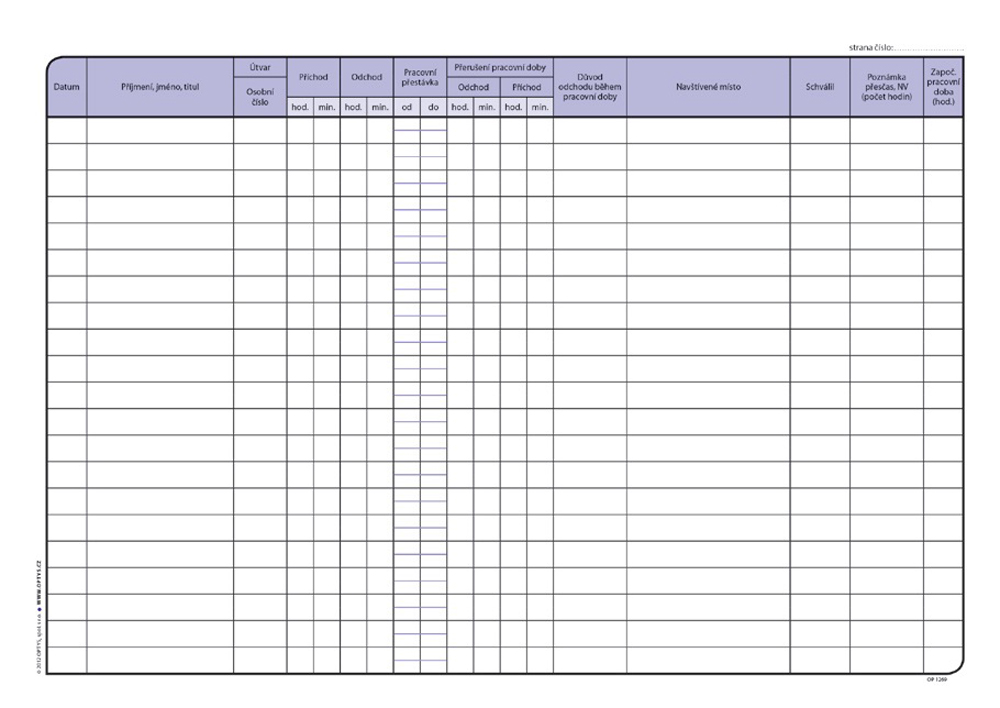 1269 Kniha příchodů a odchodů 32l.