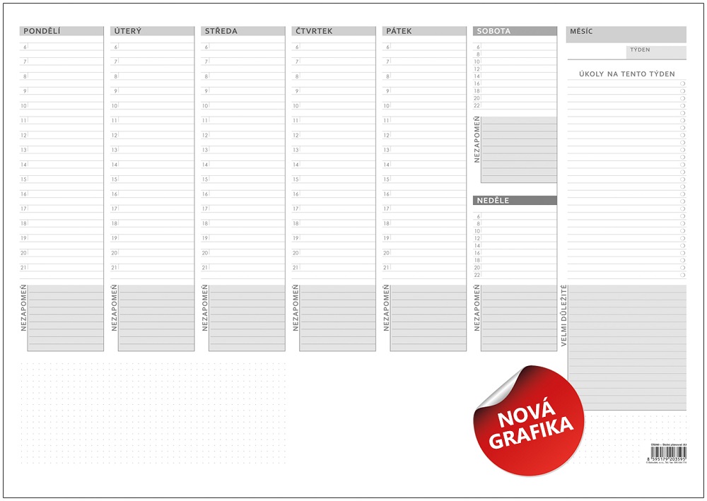 *B24  OS090  Stolní plánovač A3 - týd. mapa - 30 listů