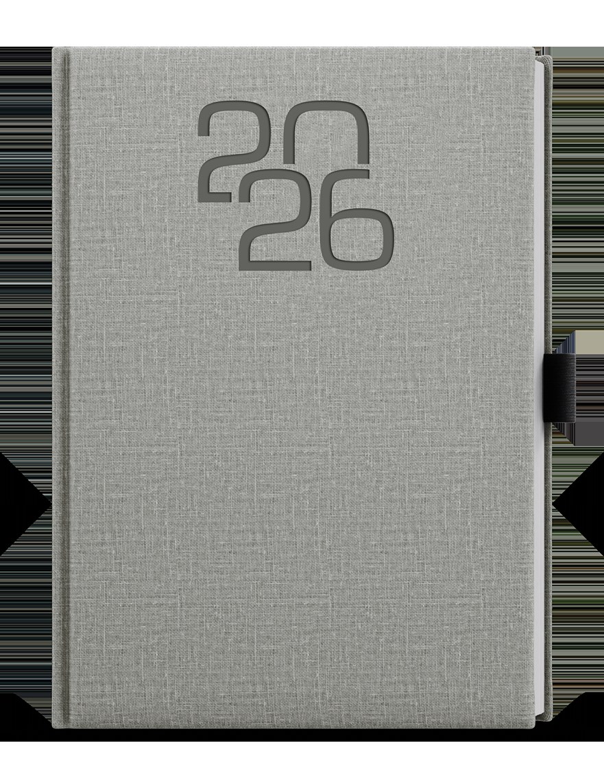 *B26  BDD27-9-26  Denní diář - David - Fabric - A5 - šedá , poutko
