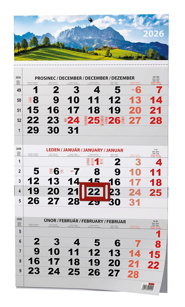 *B26  BNC7-26  Tříměsíční - A3 (s mezinárodními svátky) - černý - Příroda