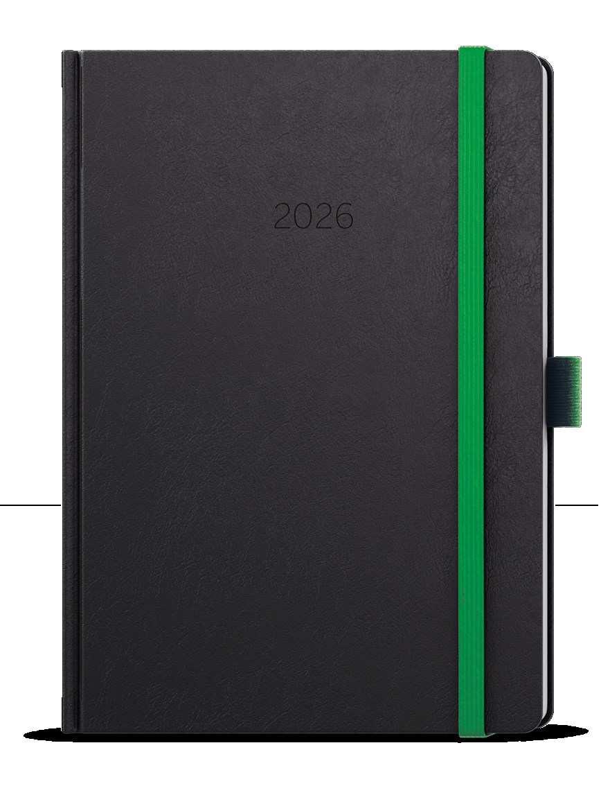 *B26  BTO20-5-26  Týdenní diář - Oskar - Nora - A5 - zelená , kulaté rohy, gumička + poutko zelené