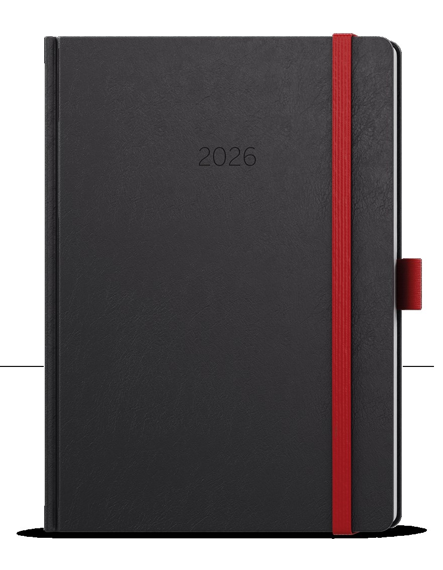 *B26  BTO20-6-26  Týdenní diář - Oskar - Nora - A5 - červená , kulaté rohy,  gumička + poutko červené