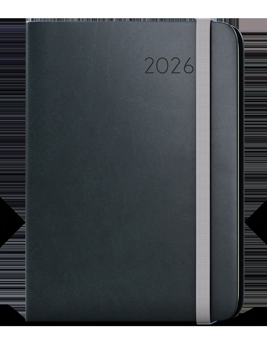 *B26  BTZ3-2-26  Týdenní diář - Zoro - Flexi - A5 - černá , kulaté rohy, šedá gumička