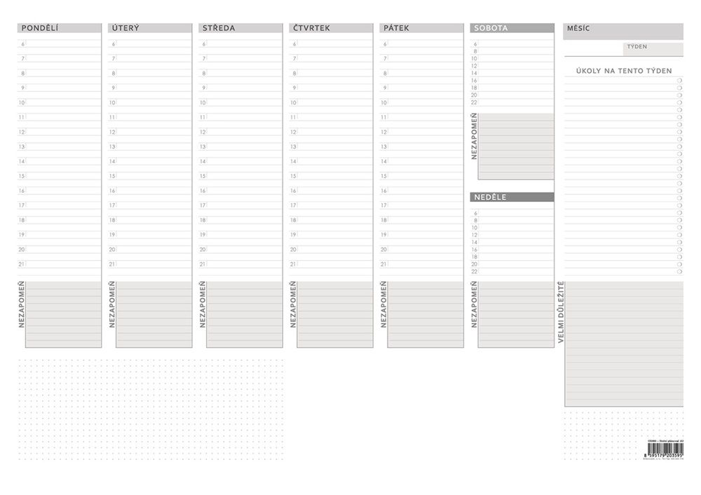 *B26  OS090  Stolní plánovač A3 - týd. mapa - 30 listů