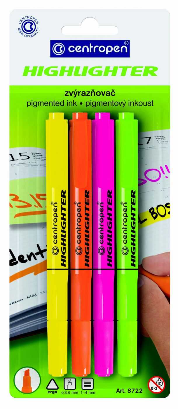CENTROPEN zvýrazňovač 8722/4 BL sada