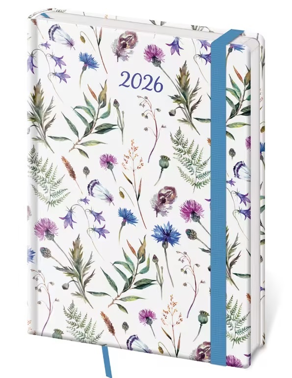 *H26  DV423-19-26   Diář týdenní A5 Vario - Wildflowers s gumičkou , 145x205