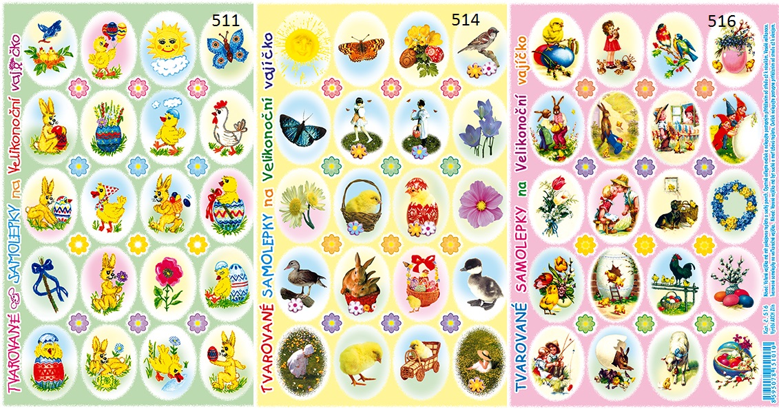 Velikonoční samolepky na vajíčka - glitrované 511,514,515